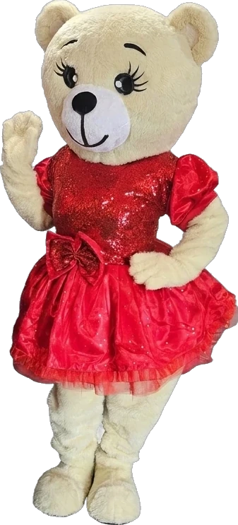 Osito animador con vestido rojo